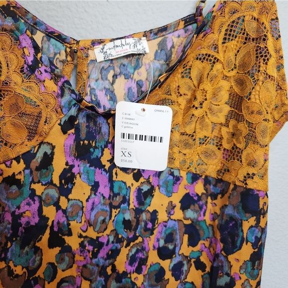 NWT Free People satin lace cheetah top - Picture 3 of 4